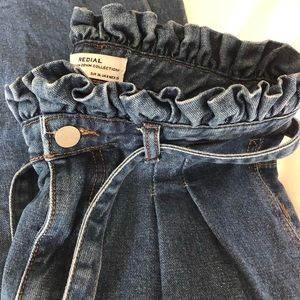 Dark Wash Straight Leg Paperbag Jean